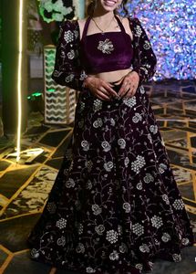 Elegant Purple Velvet Lehenga Choli