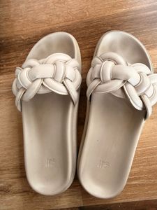 Stylish Beige Braided Slides