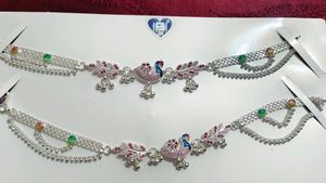 Pyre Silver Anklets with Peacock Design