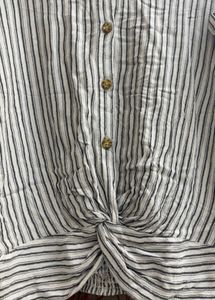 Striped Knot Front Button-Up Shirt