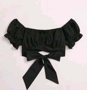Black Off-Shoulder Bow Crop Top