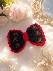 Handmade Crochet Cherry Hair Bow clip (1 pc)