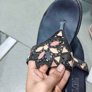Embellished Black Flip-Flops