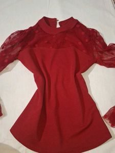 Chic Red Sheer Sleeve Top