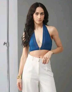 Shein Plunging Halter Neck Panelled Micro Crop Top