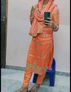 Elegant Orange Kurta Set with Embroidery