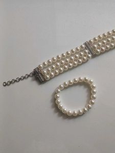 Elegant Pearl Necklace & Bracelet Set