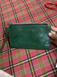 Vintage Emerald Green Genuine Leather  Zip wallet