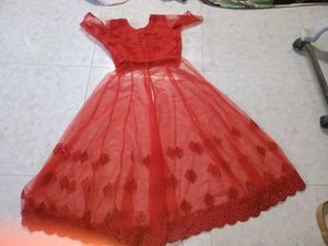 Red slit kurti with skirt
