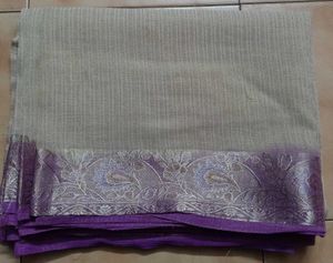 Elegant Beige Saree with Purple Border