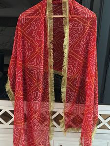 Red Bandhani Dupatta with Gold Border