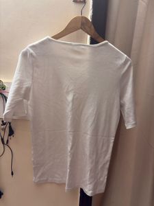 White V-Neck T-Shirt with Cutout Detail