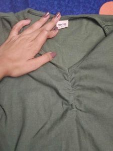Green V-Neck Ruched Top