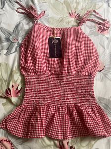 Red Gingham Smocked Peplum Top