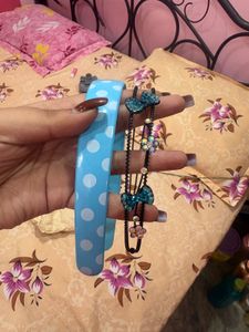 Blue Polka Dot and stone hairband