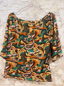 h&amp;m Vibrant Paisley Print Bell Sleeve Top