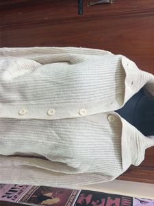 Cream Knit Button-Down Cardigan