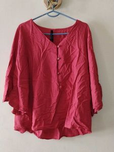 Boho Pink V-Neck Button-Up Tunic
