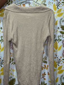 Champagne Gold Party Wear Ribbed Top