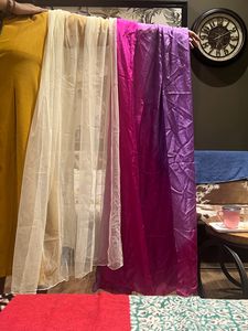 Set of 2 Beautiful Duppattas- Cream n Magenta-Pur