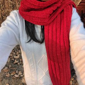 Handmade Mikasa Maroon Knitted Scarf with Fringe