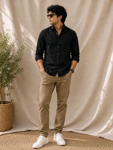 Men's Khaki Straight-Fit Twill Trousers