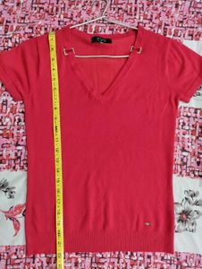Chic Red V-Neck Top with Stud Detail