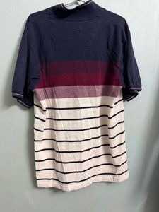 Men’s Navy &amp; White Striped Polo T-Shirt