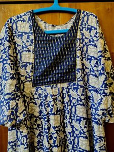 🔥XL Royal Blue &amp; White Block Print Kurta