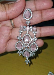 Elegant Zircon Pink Stone Dangle Earrings