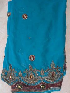 Stunning Teal Embellished Saree