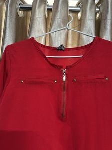 Chic Red Zipper Detail Top