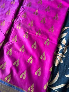 Vibrant Rani Pink Saree with sky blue blouse