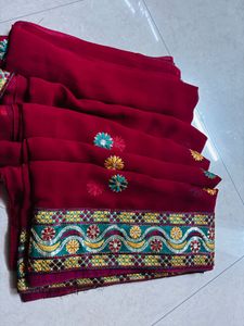 Maroon Embroidered Saree