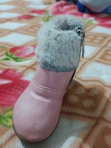 Pink Fur-Trimmed Ankle Boot