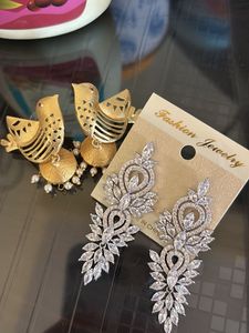 Combo of Bird Jhumka & zirconia diamond Earrings