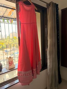 Peach Ethnic Cotton Anarkali with Jacket
