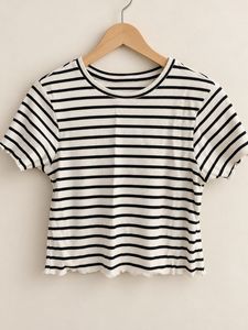 Striped Lettuce Hem Crop Top