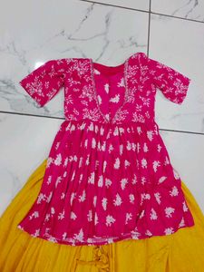 Vibrant Pink &amp; Yellow Floral Lehenga Choli