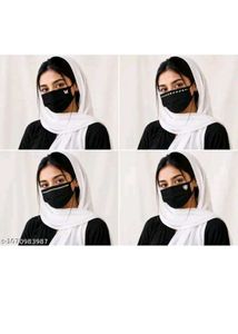 Fashionable Black Cotton Face Masks (Set of 4)
