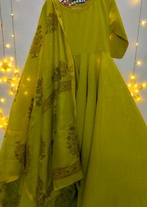 Beautiful Lime Green Anarkali Suit with Dupatta