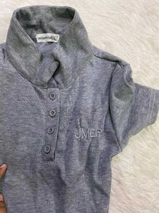 Grey Short Sleeve Button Neck T-Shirt Dress
