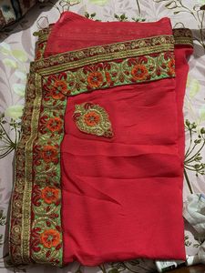 Beautiful Red Embroidered Saree