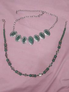 synthetic malachite necklace pair