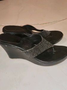 Sparkling Black Wedge Flip-Flops