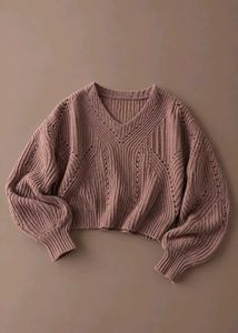DUSTY ROSE OPENWORK CROPPED KNIT SWEATER