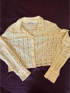 Yellow Crochet Button-Up Shirt