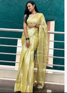 tissue cotton saree with color white-golden