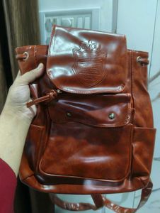 Brown leather backpack