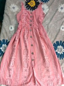 Pink Button-Front Midi Dress